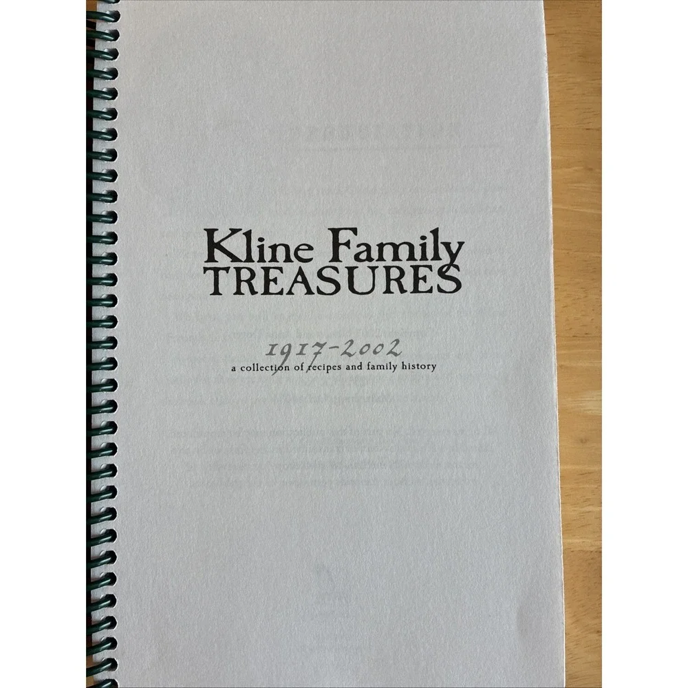 Kline Family Treasures Cookbook 1917-2002
